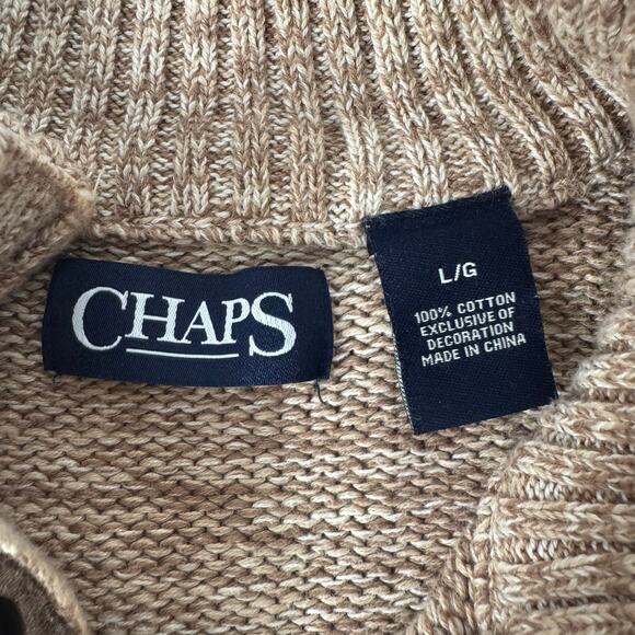 Ralph Lauren Chaps Sweater Mens Large Tan Henley Mock Neck Elbow Patch Knit - Picture 4 of 7